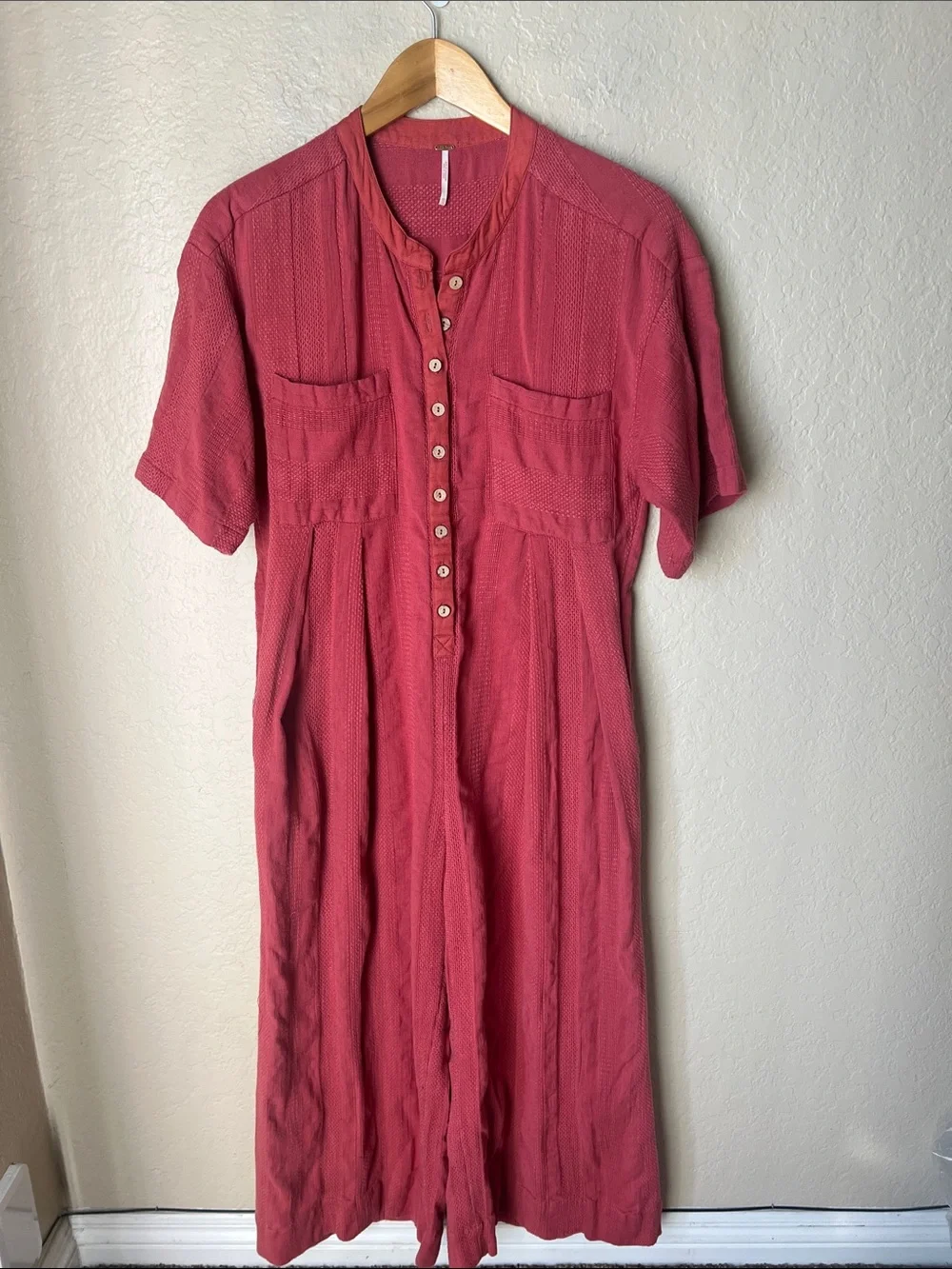 Free people gauzy wide leg cropped jumpsuit salmon